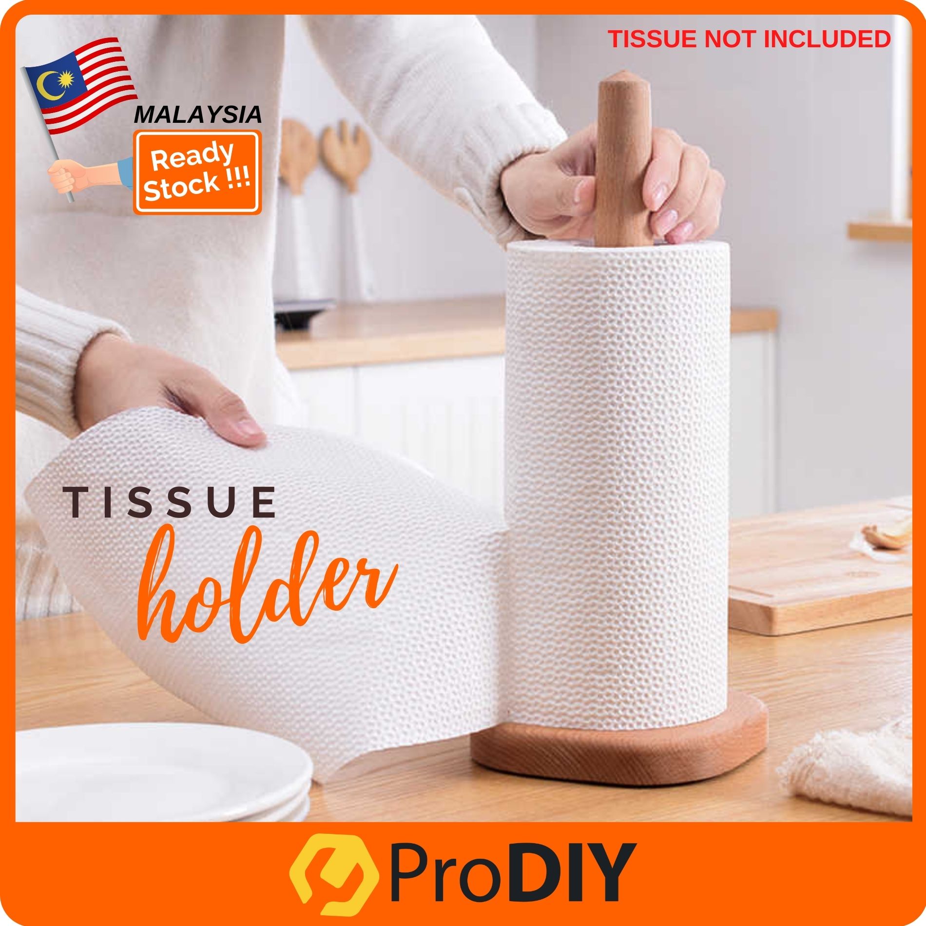 Wooden Roll Paper Holder Vertical Stand Kitchen Towel Toilet Tissue