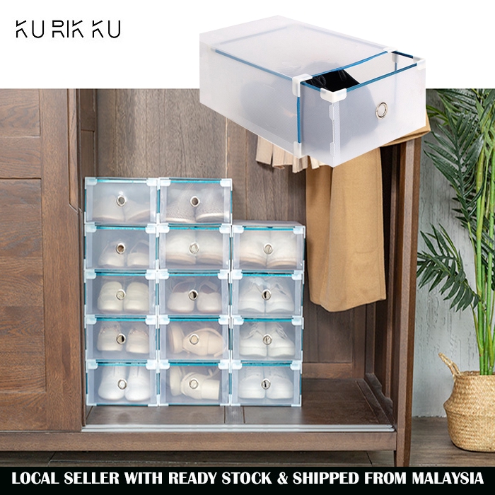 Foldable Iron Frame Shoes Drawer Stackable Organizer Transparent