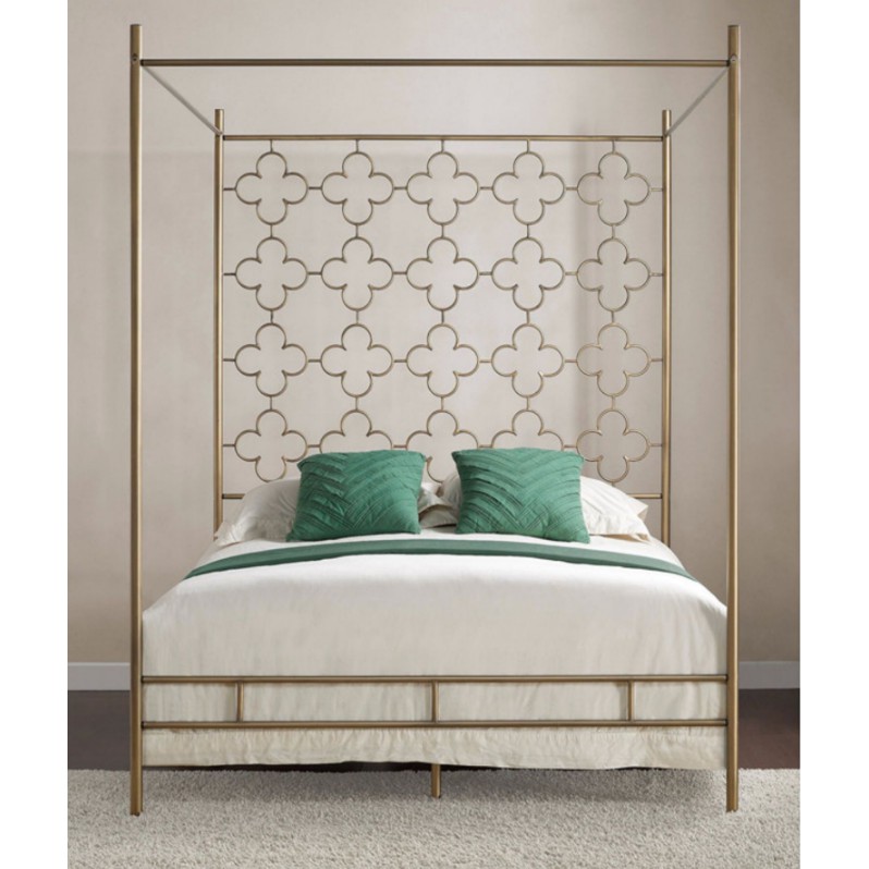 Golden 180x200cm Canopy Bed Frame, King Size Metal Canopy Bed Frame