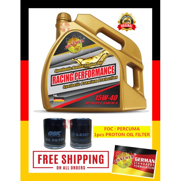 Boscher 15w40 Sn Cj4 Synthetic Engine Oil 4liters Minyak Hitam Ke