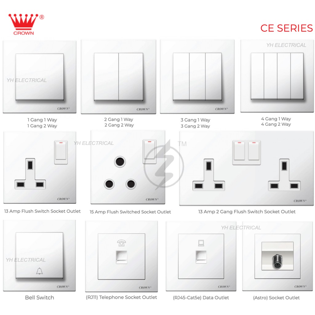 CROWN CE Series Socket Outlet & Switches / lampu switch / 13A Switch ...