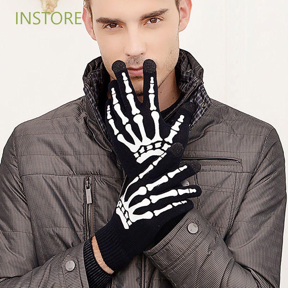 INSTORE Horrible Full Finger Gloves Unique Half-finger Gloves Halloween Luminous Mittens Hand Bone Warmer Male Skull Female Skeleton Fashion Accessories