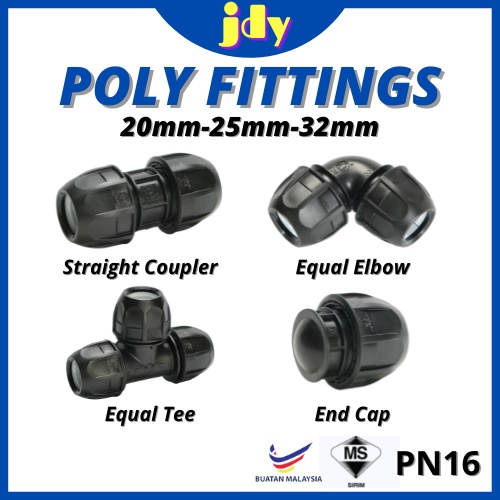 HDPE Poly Fitting Poly Pipe Connector Smart Coupler Elbow Tee End Cap 20mm 25mm 32mm