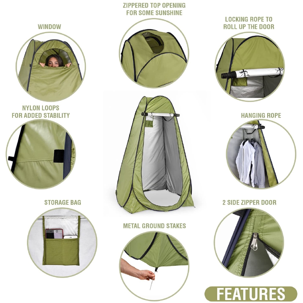 Rain Shelter with Window Camp Toilet Lightweight and Sturdy Easy Set Up Instant Portable Outdoor Shower Tent Foldable with Carry Bag for Camping and Beach Pop Up Privacy Tent Changing Room 