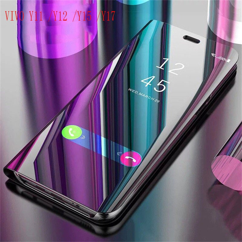 Vivo Y11 Y11D Y12 Y15 Y17 Y19 2019 Case Clear View Mirror Leather Phone ...