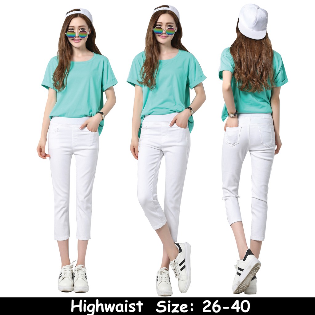 three quarter white jeans