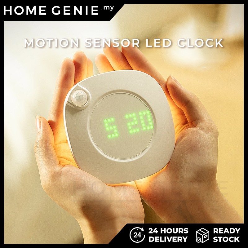 LED Motion Sensor Rechargeable Digital Wall Clock Lights 2 colors Home Clock Bedroom Toilet