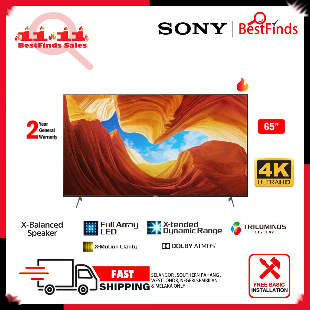 SONY 65" 4K Ultra HD Smart Android TV Full Array LED X90H KD-65X9000H ...