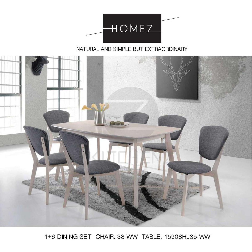 Homez Solid Wood Dining Table With 6 Chairs Shopee Malaysia