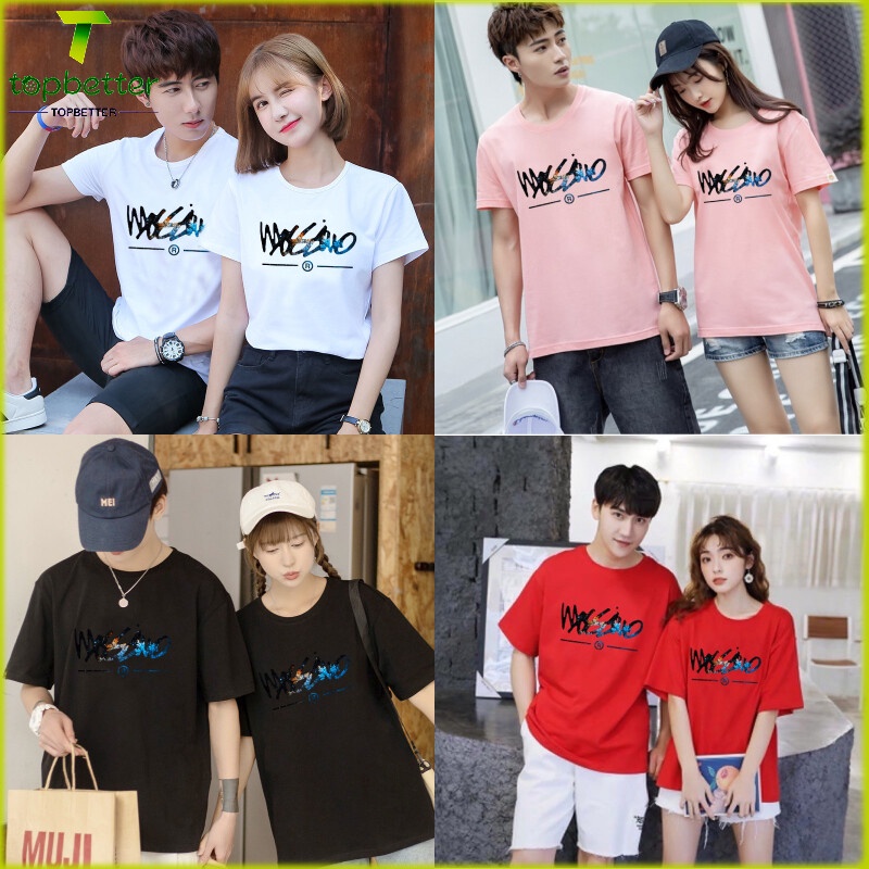 Couple T Shirt Set for Lover Women and Men Summer Short Sleeve Top O Collar Pattern Print Valentine's Day Gift baju t pasangan