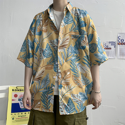 Men Clothing Shop Loose Hawaiian Tropical Short Sleeve Shirt