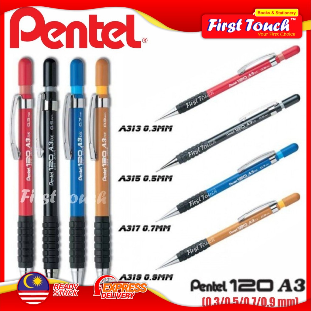 Pentel 120 Automatic Mechanical Pencil A313/A315/A317/A319:0.3/0.5/0.7/0.9 mm 