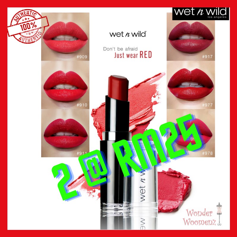 [wet n wild] Megalast Lip Color (1/2) - lipstick | long lasting | matte | Cantik | Red | Pink |  Murah