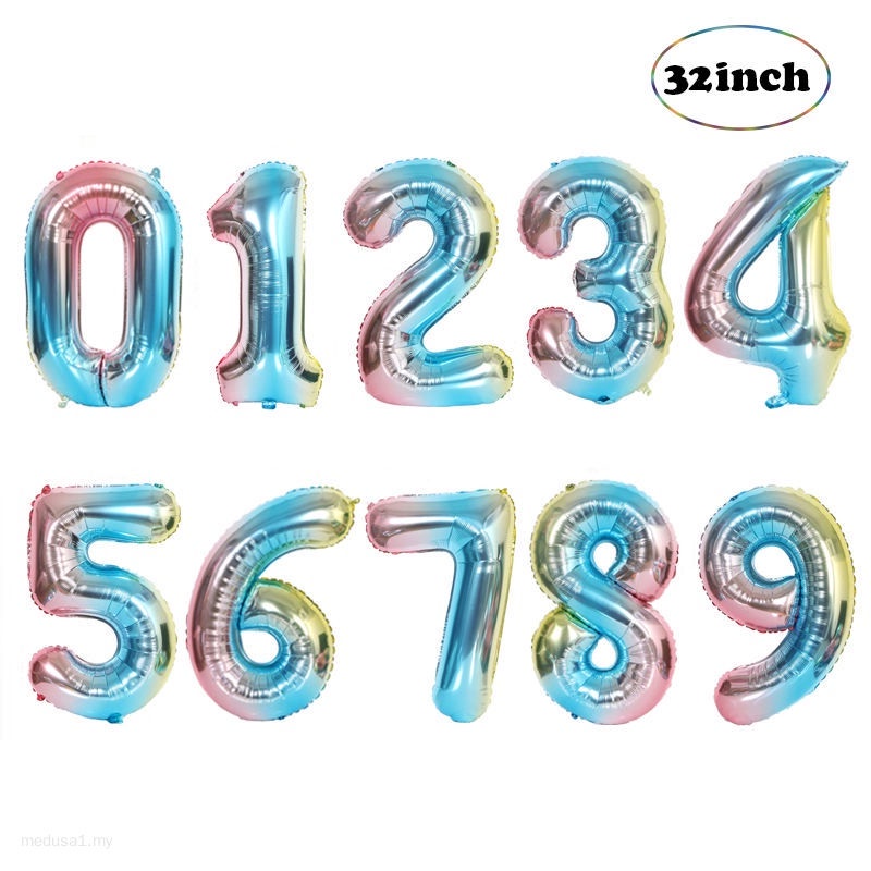 32inches Rainbow Gradient Balloon DIgital Number 0123456789 Aluminium ...