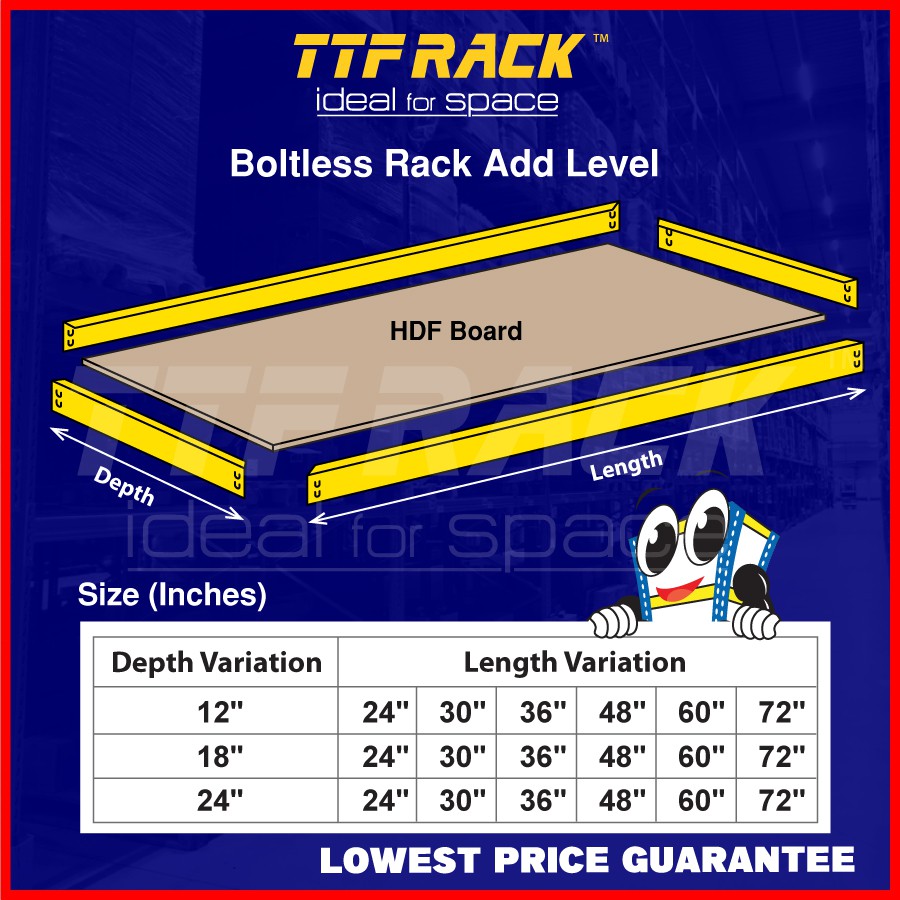 TTF Rack™ (BOLTLESS RACK ADD LEVEL) 400kg Yellow Blue /Storage Rak / Rak Dapur /Rak Besi/ Rak Serbaguna