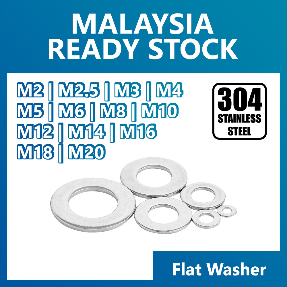 Flat Washer M2 M2.5 M3 M4 M5 M6 M8 M10 M12 M14 M16 M18 M20 304 Stainless Steel Washers Plain Washer Gaskets