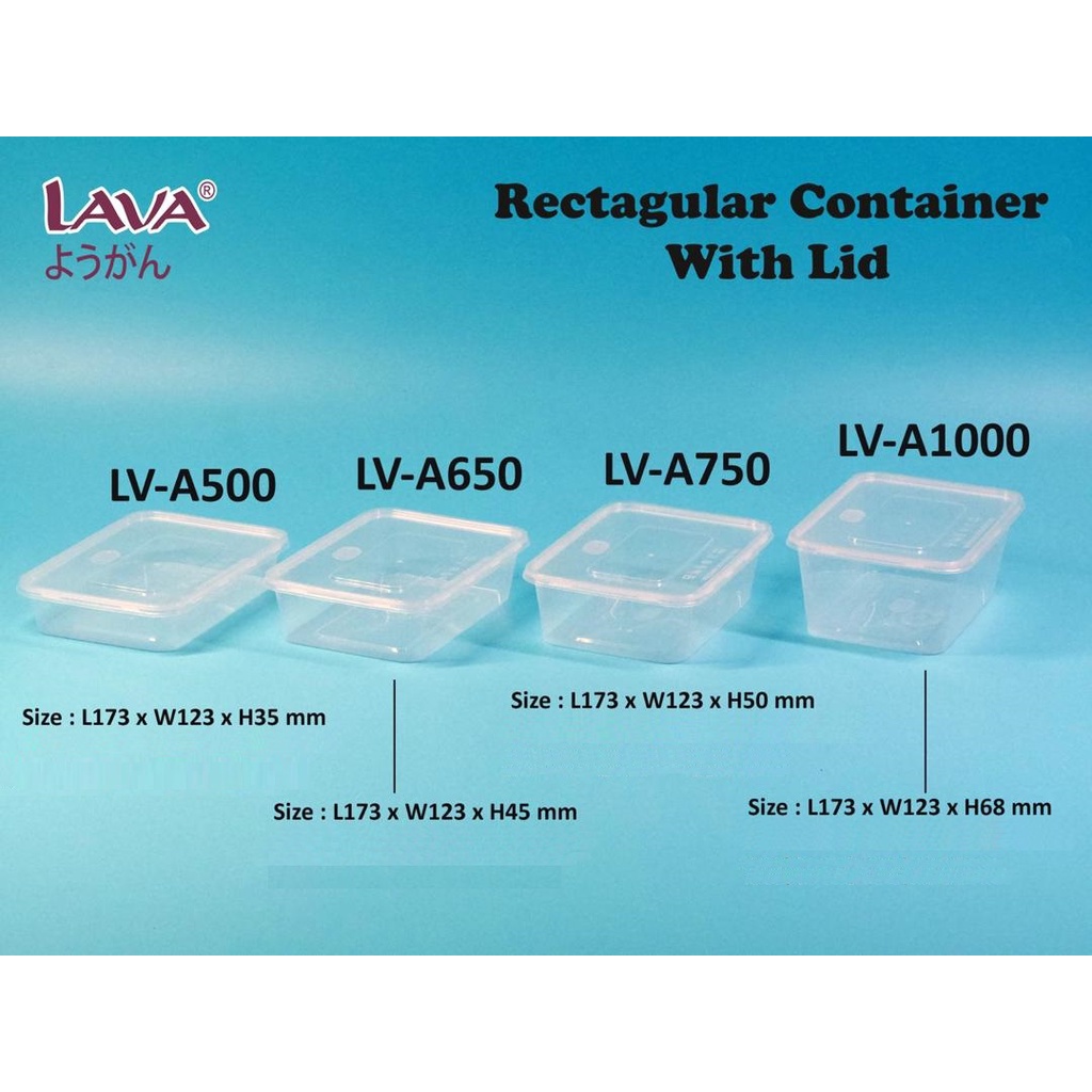 LAVA A500 A650 A750 A1000 Microwave Reheating Plastic Rectangular Food Container With Lid Kotak