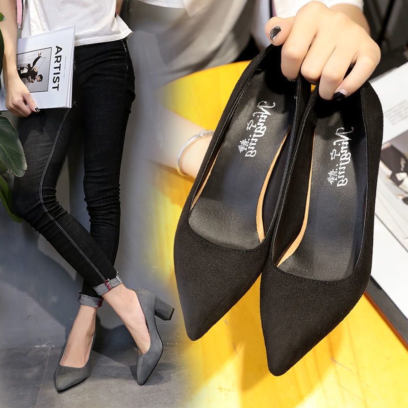 Large women's shoes 33-43 thick heel shoes women's versatile