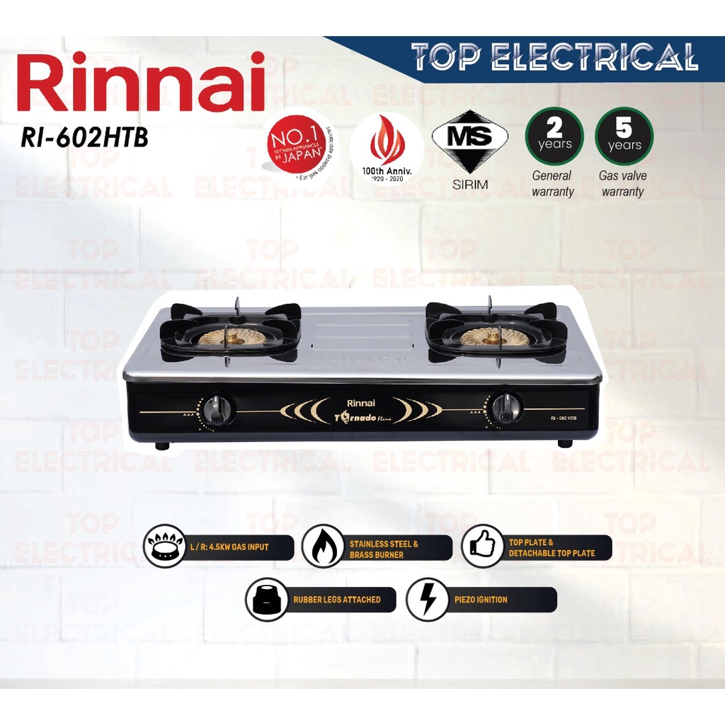 RINNAI TABLE TOP COOKER / STAINLESS STEEL / RI602HTBS / DAPUR MASAK