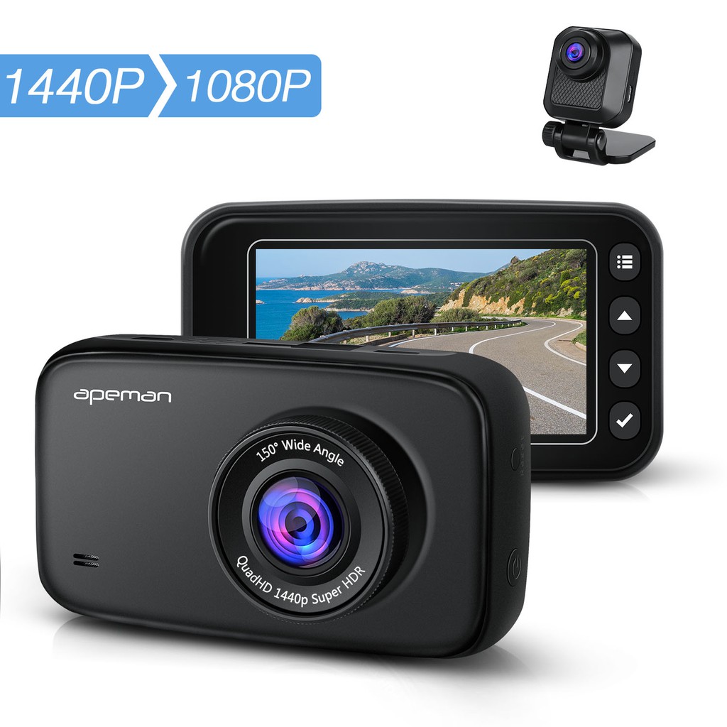 Apeman Dash Cam C860 WQHD 1520P at 30FPS, 1440P & 1080P dual lens,G