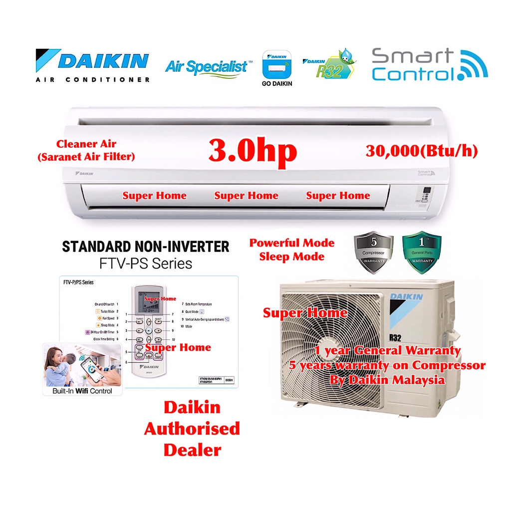 Daikin 3.0hp FTV85PS & RC85A-3WM-LF (WiFi) R32 Non Inverter Wall ...