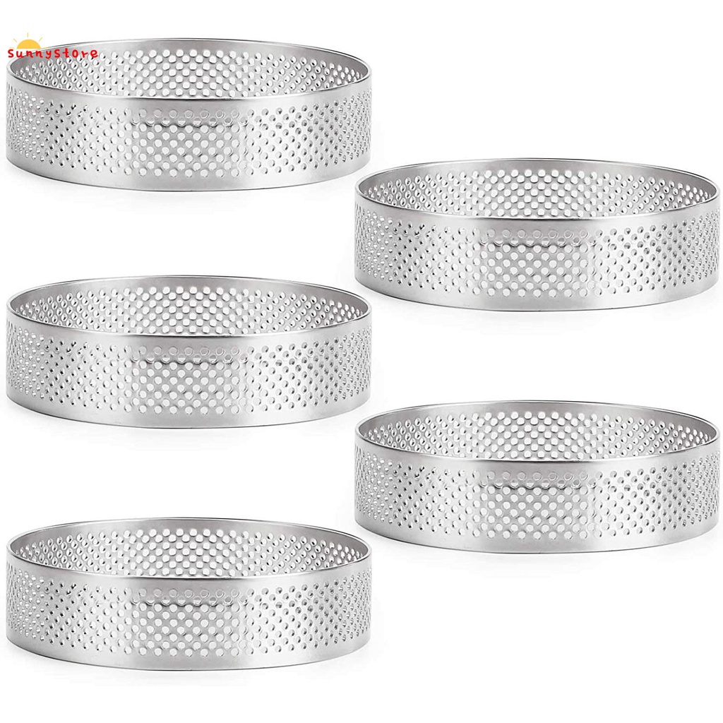 5Pcs Circular Stainless Steel Tart Ring French Dessert Perforation Mold Mousse Fruit Pie Quiche Cake Cheese Baking Mould