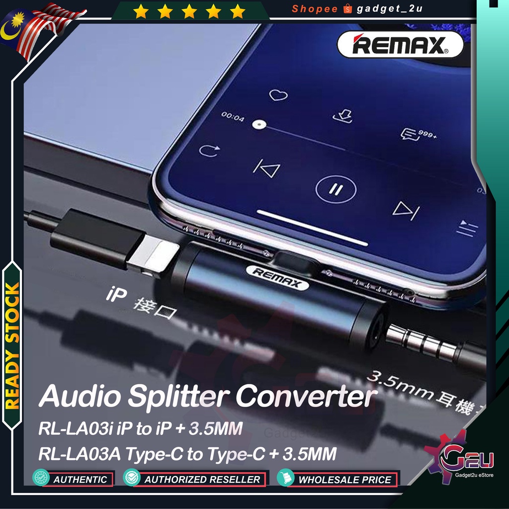 Original Remax RL-LA03a /RL-LA03i 2 in 1 Type-C to Type-C+3.5mm /iP to ...