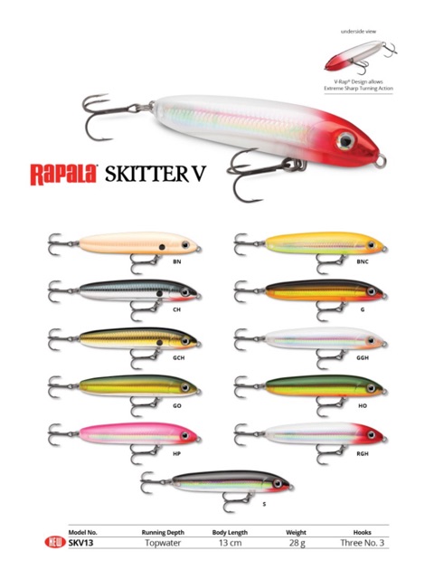 New Rapala 1 oz Skitter V Topwater Walker SKV-13 Walking 5 1/4 Bass Bait  Choose