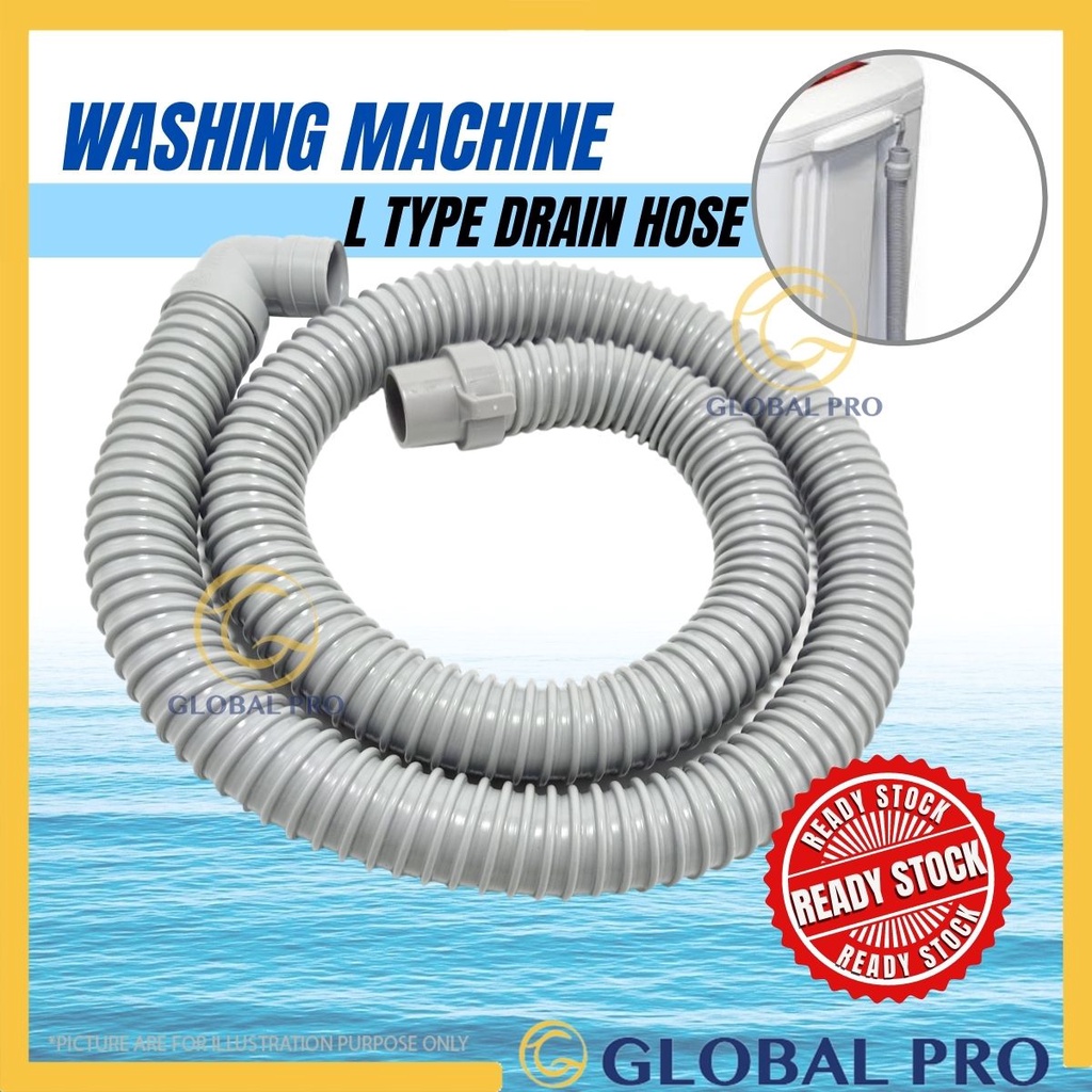 2M L Type Washing Machine Outlet Drain Hose Elbow Type Drain Outlet Extension Durable Flexible Paip Air Mesin Basuh