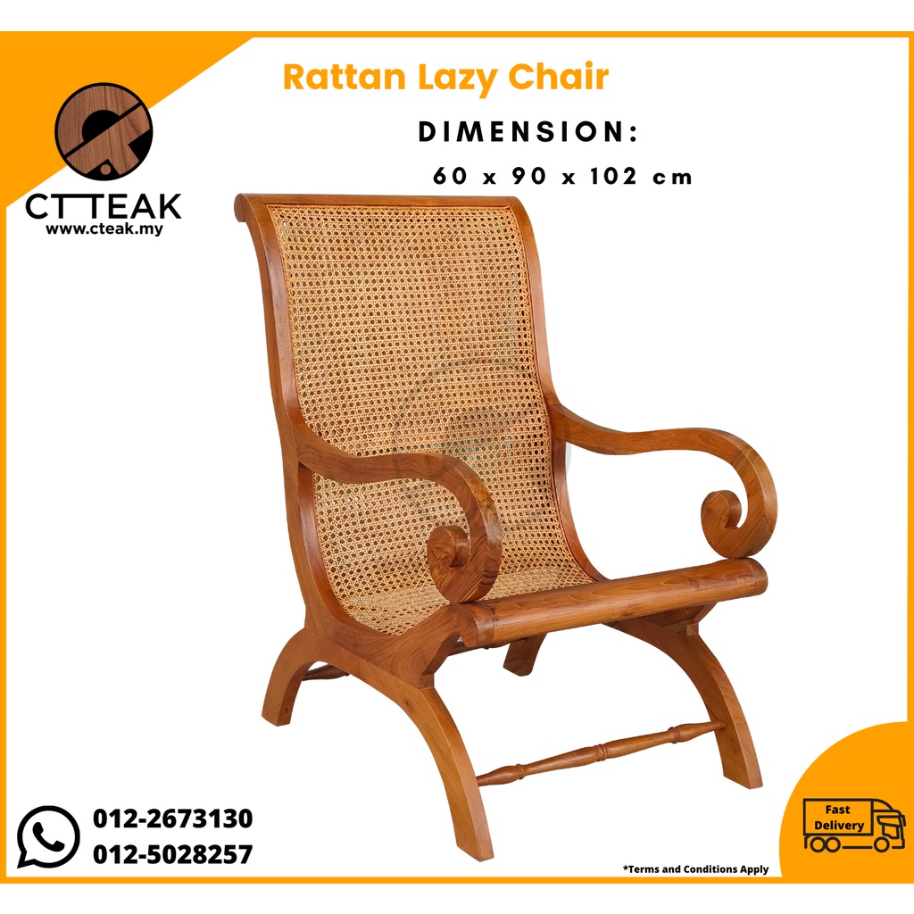 CT Teak Furniture Jati / Teak Wood Rattan Lazy Chair 100 Solid Teak
