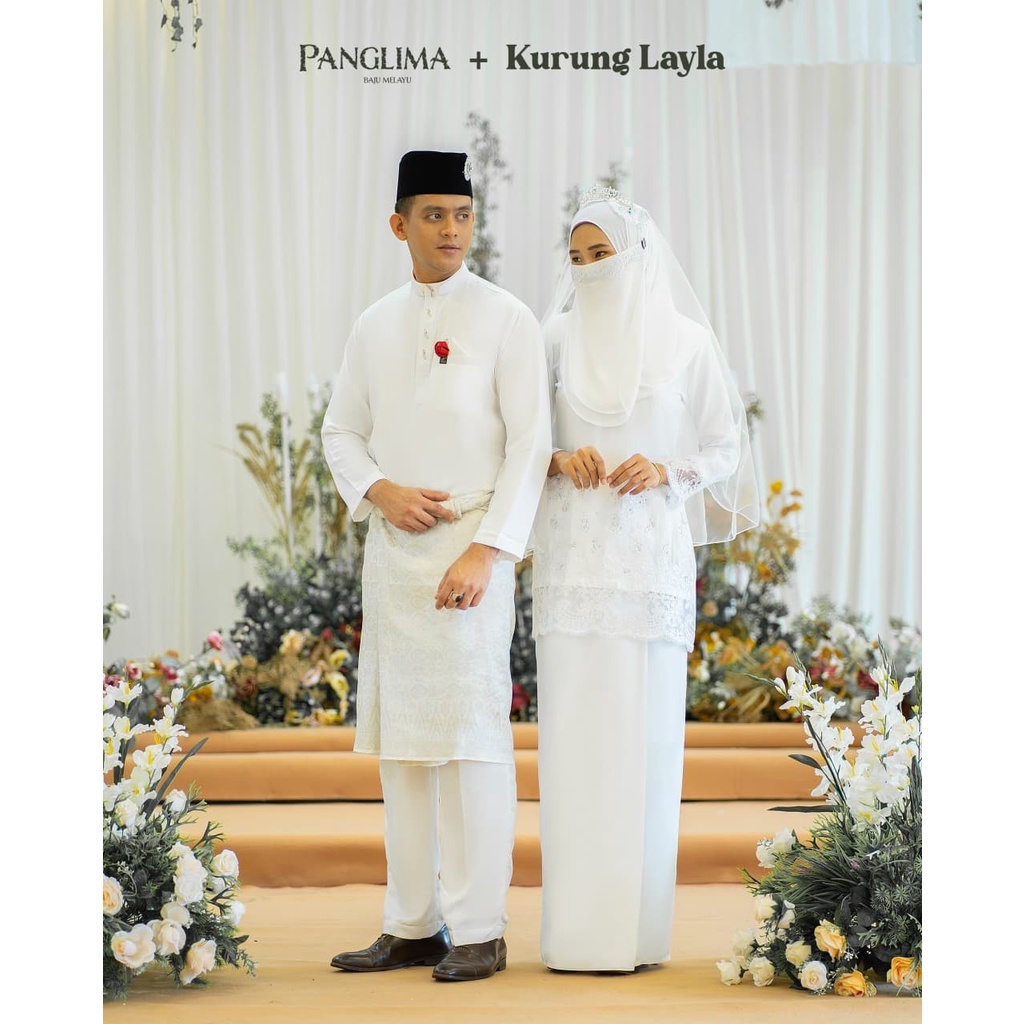 Baju Nikah Tunang Full Set 11 Item Kurung Moden Off White Baju Melayu