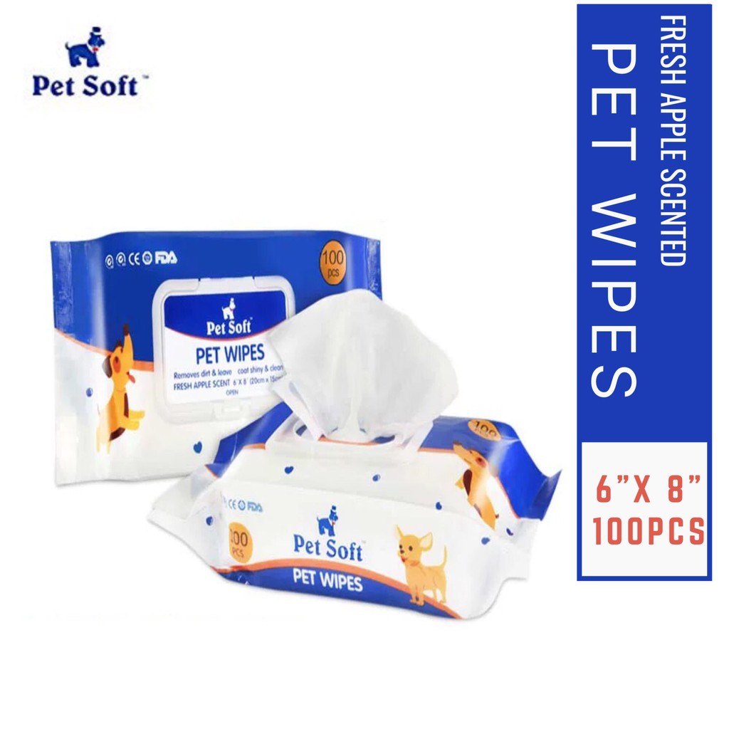 Pet Soft Pet wipes Pet Friendly Wet Tissue 100pcs 6” x 8” Economy Pack