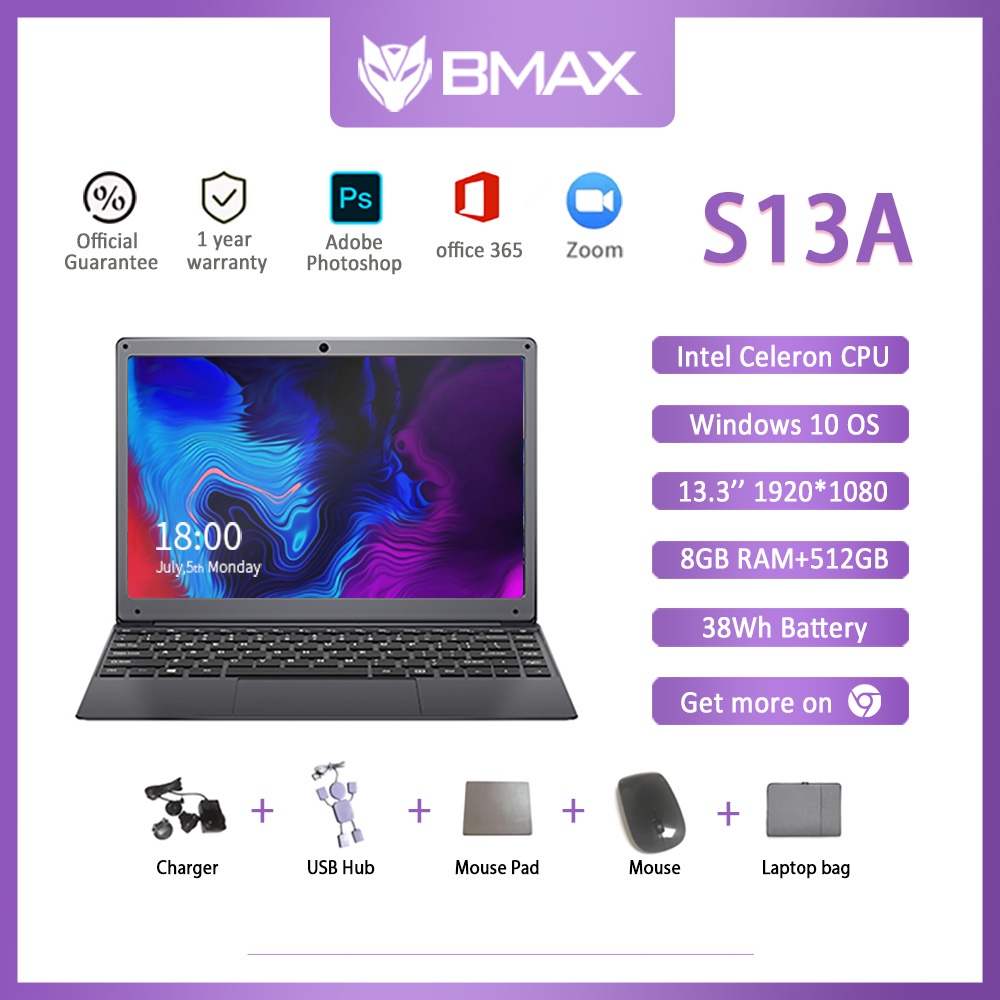 bmax-s13a อินเทลเซลเลิน n3350 1920x1080 แล็ปท็อป IPS SSD แล็ปท็อปสำหรับ Windows-10 สำนักงานสนับสนุน