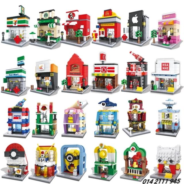 hsanhe Mini Street building block shoplot 7-11 pokemon hellokitty ...