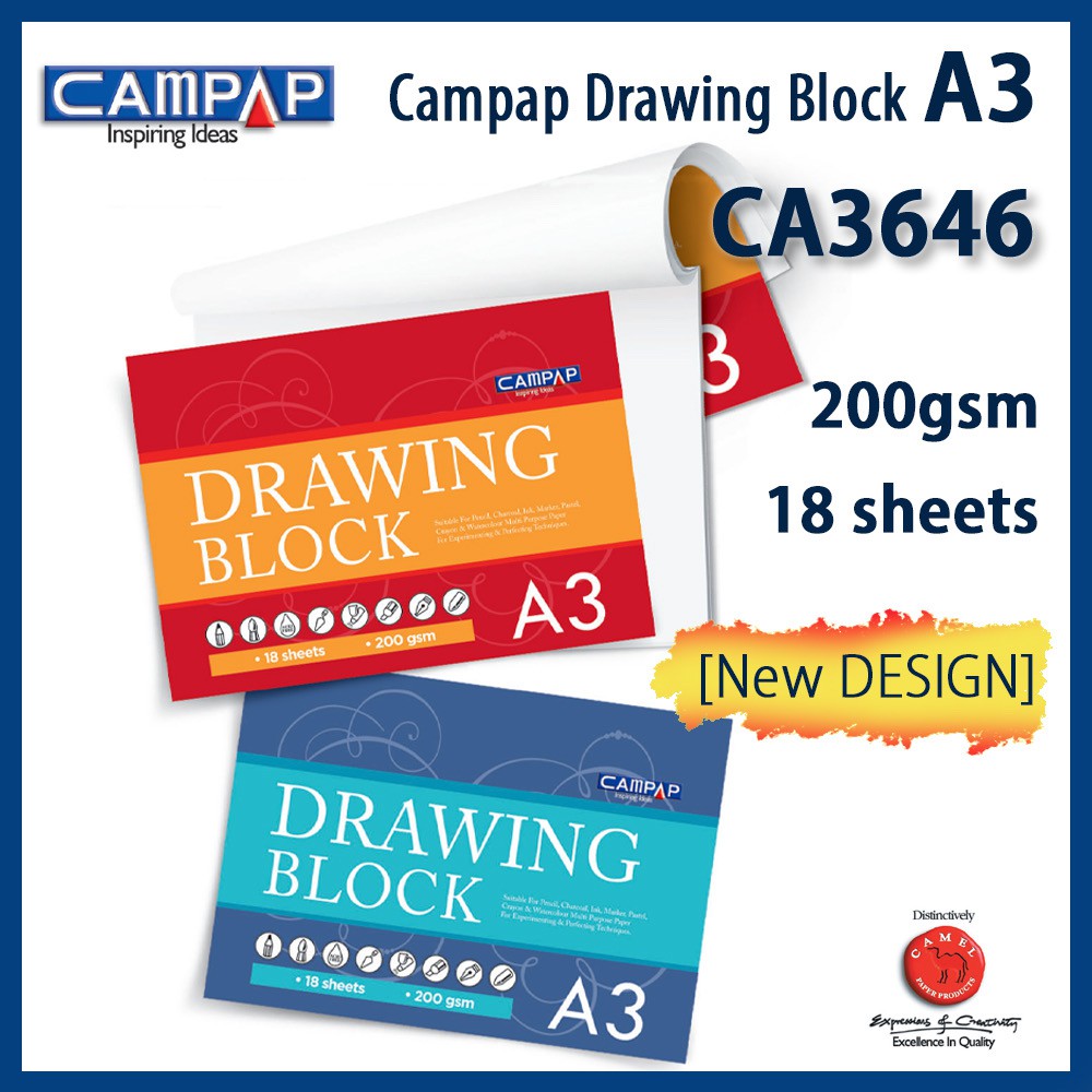 CAMPAP A3  Premium Drawing Block Kertas  Lukisan  200gsm 