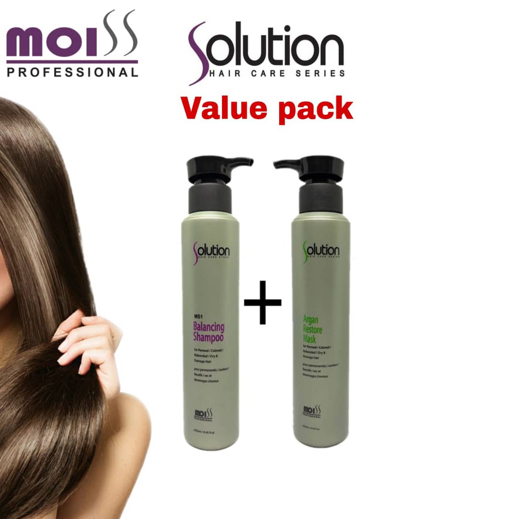 [Value Pack] 500ML Moiss Professional Balancing Shampoo + Argan Restore Mask Hair Care Treatment