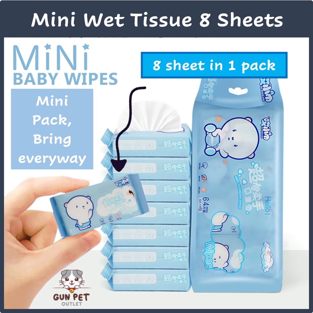 GUN PET Mini Multipurpose Baby Wet Tissue Safe Tisu Basah Bayi Kucing Pet Tissue EDI Pure Portable 婴儿宠物多功能湿纸巾