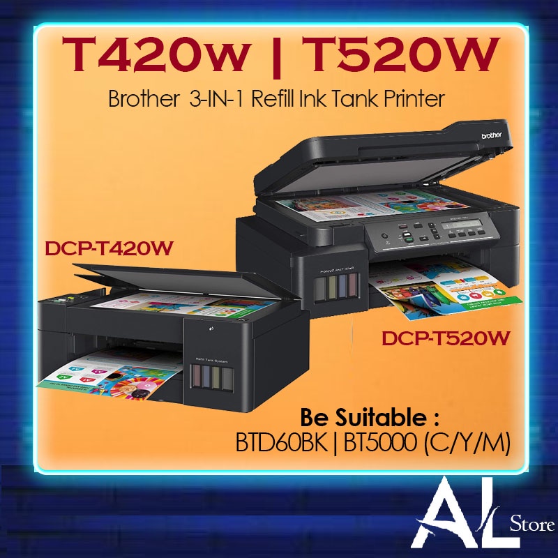 Brother DCPT420W DCPT520W Colour Refill Ink Tank 3 in 1 A4 Printer
