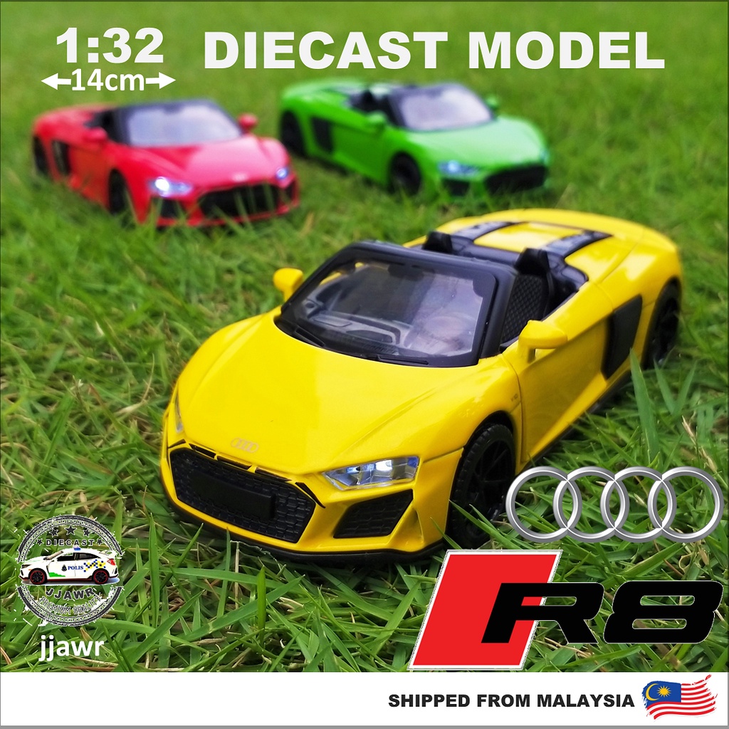 132 Audi R8 V10 Spyder Sports Car Supercar Model Diecast Toy Car