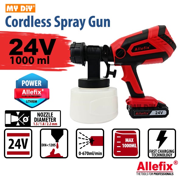 MYDIYHOMEDEPOT ALLEFIX 24V CORDLESS ELECTRIC PAINT SPRAYER GUN PAINT