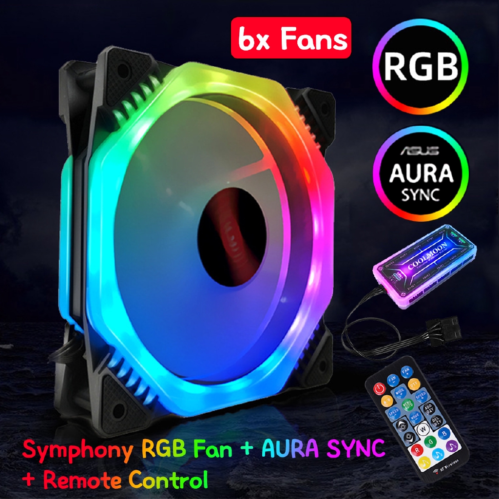 6pcs 120mm Led Cpu Cooler Fan Symphony Aura Sync Rgb Pc Fan Cooling Fan For Computer Silent Case Music Remote Control Shopee Malaysia