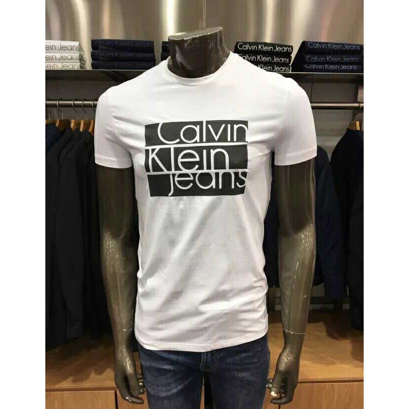 ORIGINAL Calvin Klein CK Cotton Square Aligned Logo Print T Shirt Men Slim  Fit Baju Lelaki Premium | Shopee Malaysia
