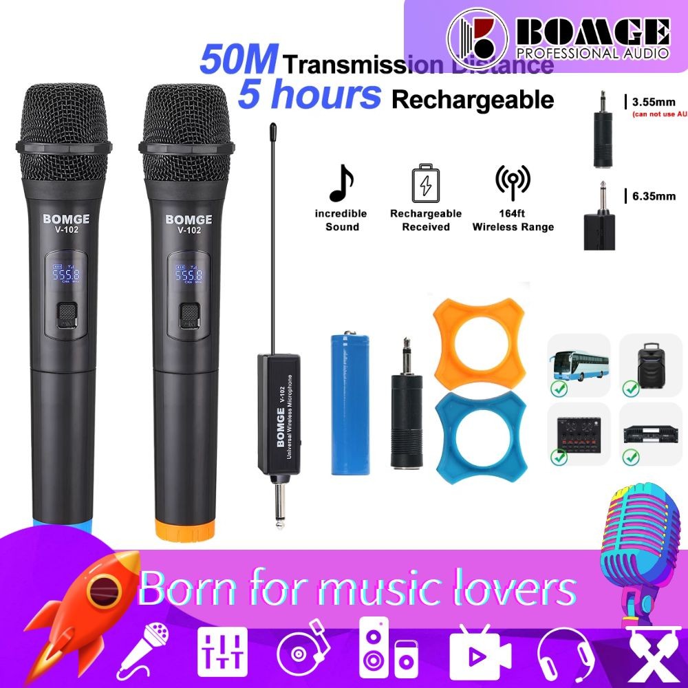 BOMGE Wireless Microphone system  2 Handheld Microphone DVD PC Mic System + Receiver KTV TV Karaoke