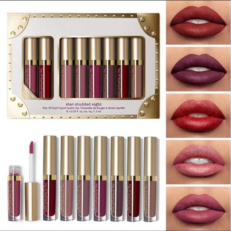 8 Pcs Cecair Gincu Lip Glaze Bintang Disemat Tahan Lama Non-Stick untuk Wanita