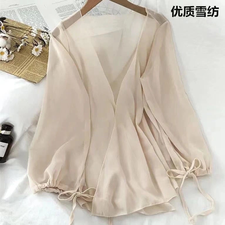 Fashion chiffon cardigan long-sleeved thin coat sunscreen clothing versatile high-quality fabric soft and comfortable