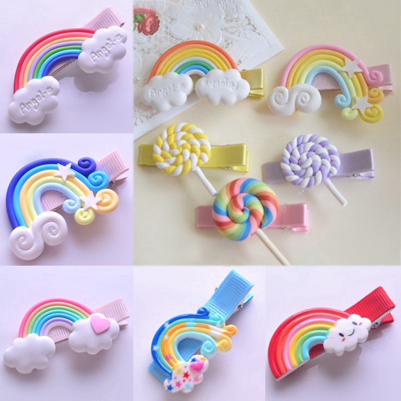 White Cloud Girls Hair Clips Children Kids Polymer Clay Hairpins