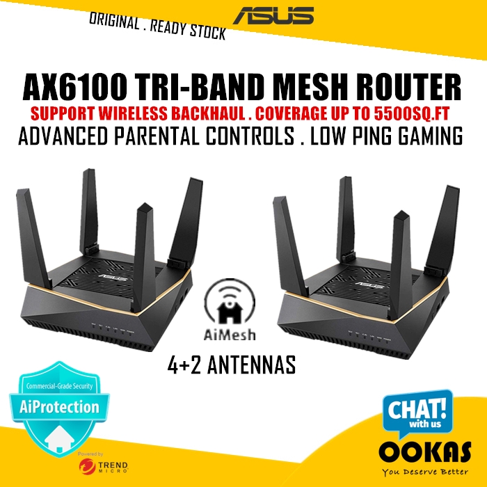 Asus RTAX92U AX6100 TriBand WiFi 6 Mesh WiFi Wireless AX Gaming