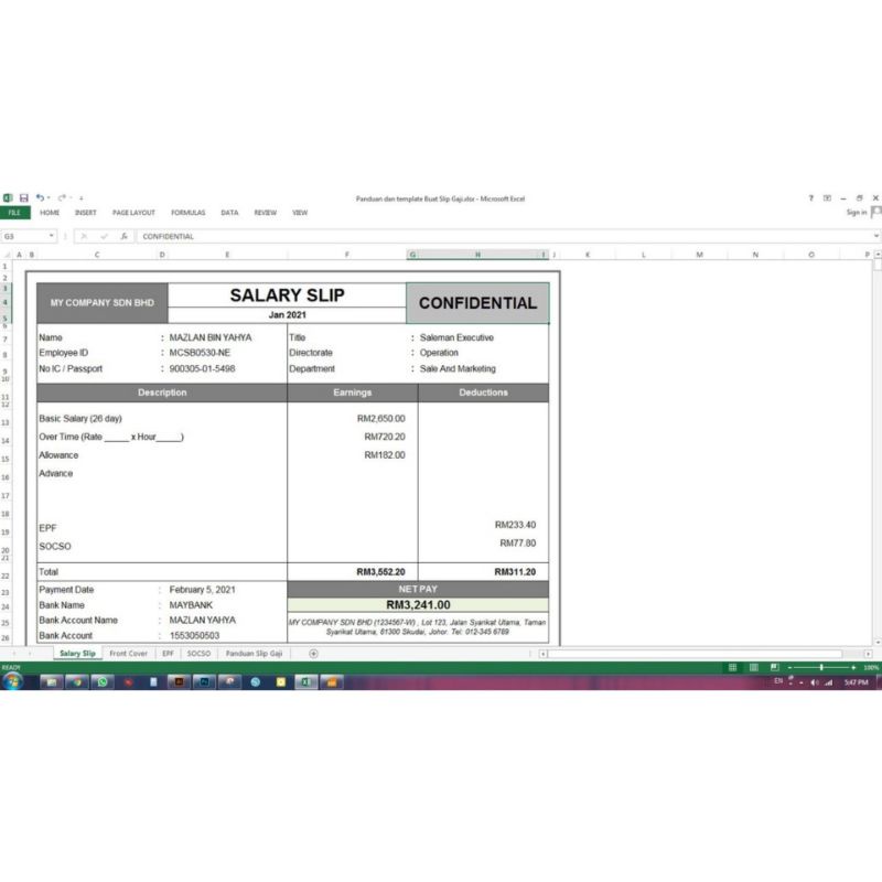 Buy Template Slip Gaji Payslip Auto Calculation Edit Dalam Excel