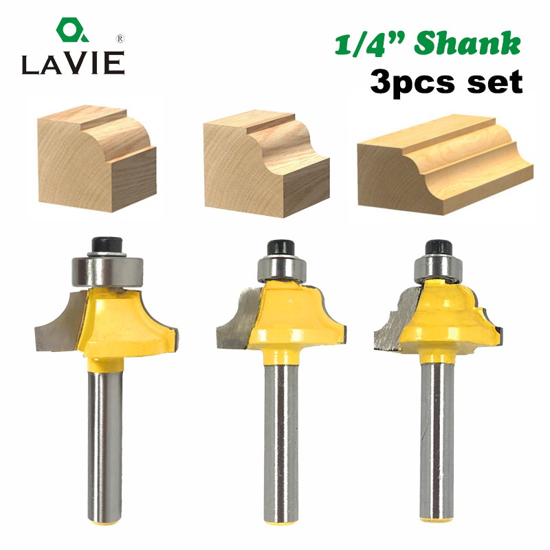 LAVIE 3pcs 1/4" Shank Wood Router Bits Set Beading Bit Roman Ogee Bit