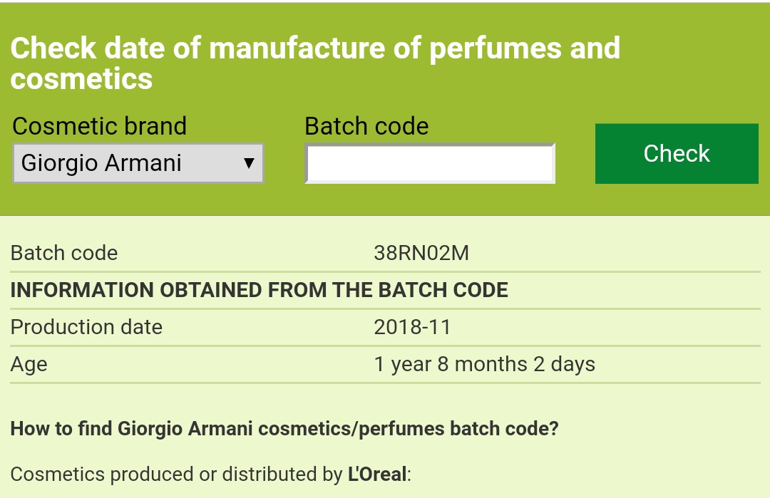 armani batch code check